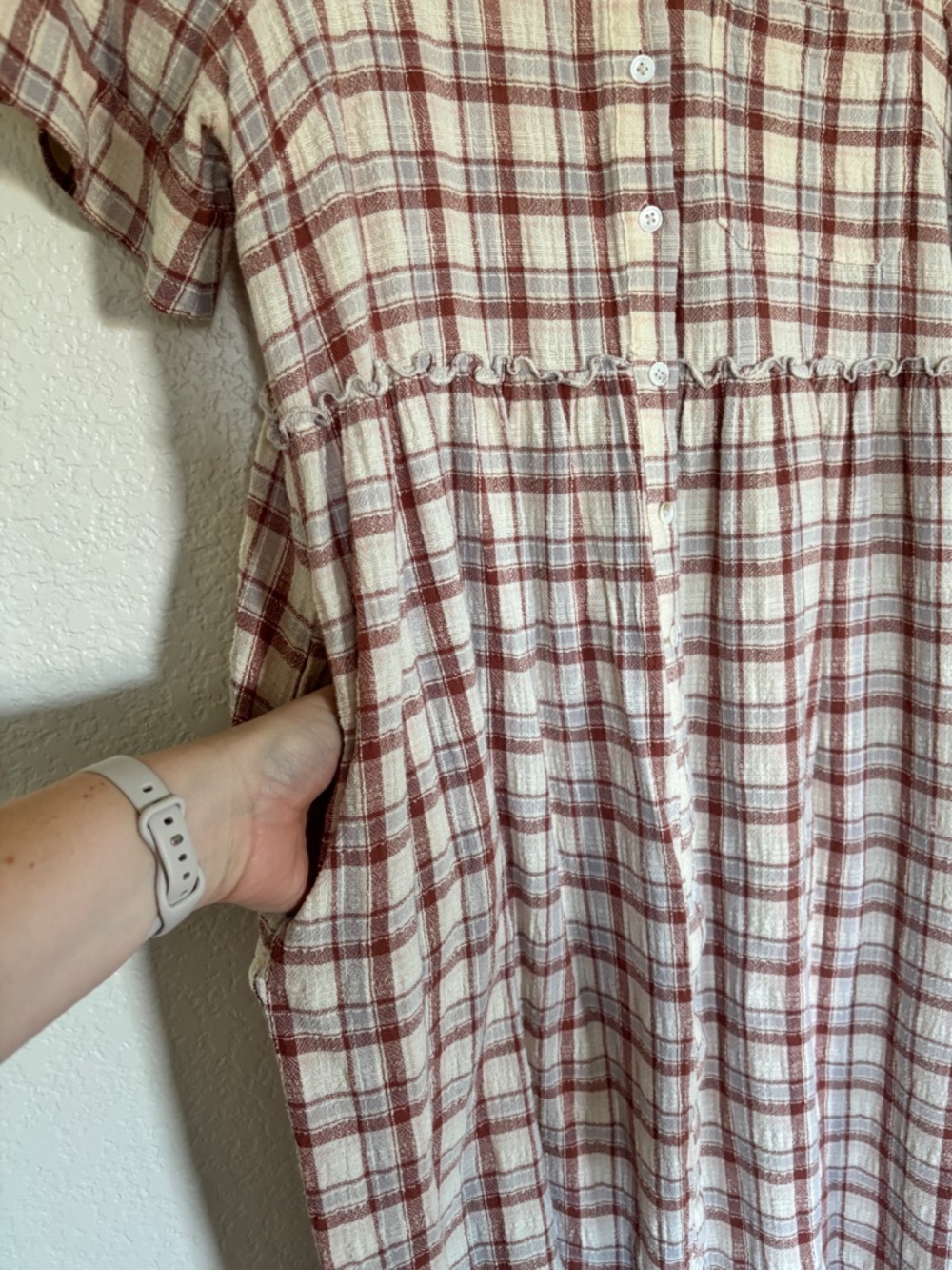 Madewell Plaid Button Front Cotton Gauze Midi Dress Size Large - Picture 4 of 6